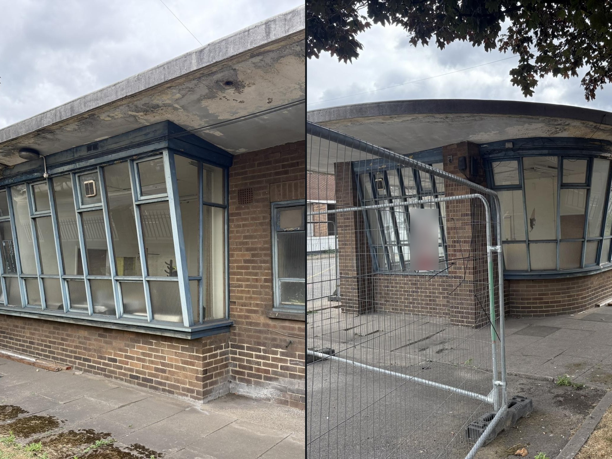 Site photographs of the 1930s brick gate house building, shown side by side